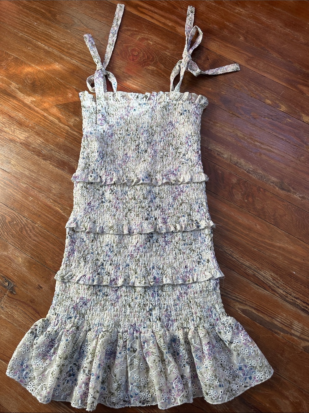 Katie J NYC White Floral Smocked Ruffle Sundress